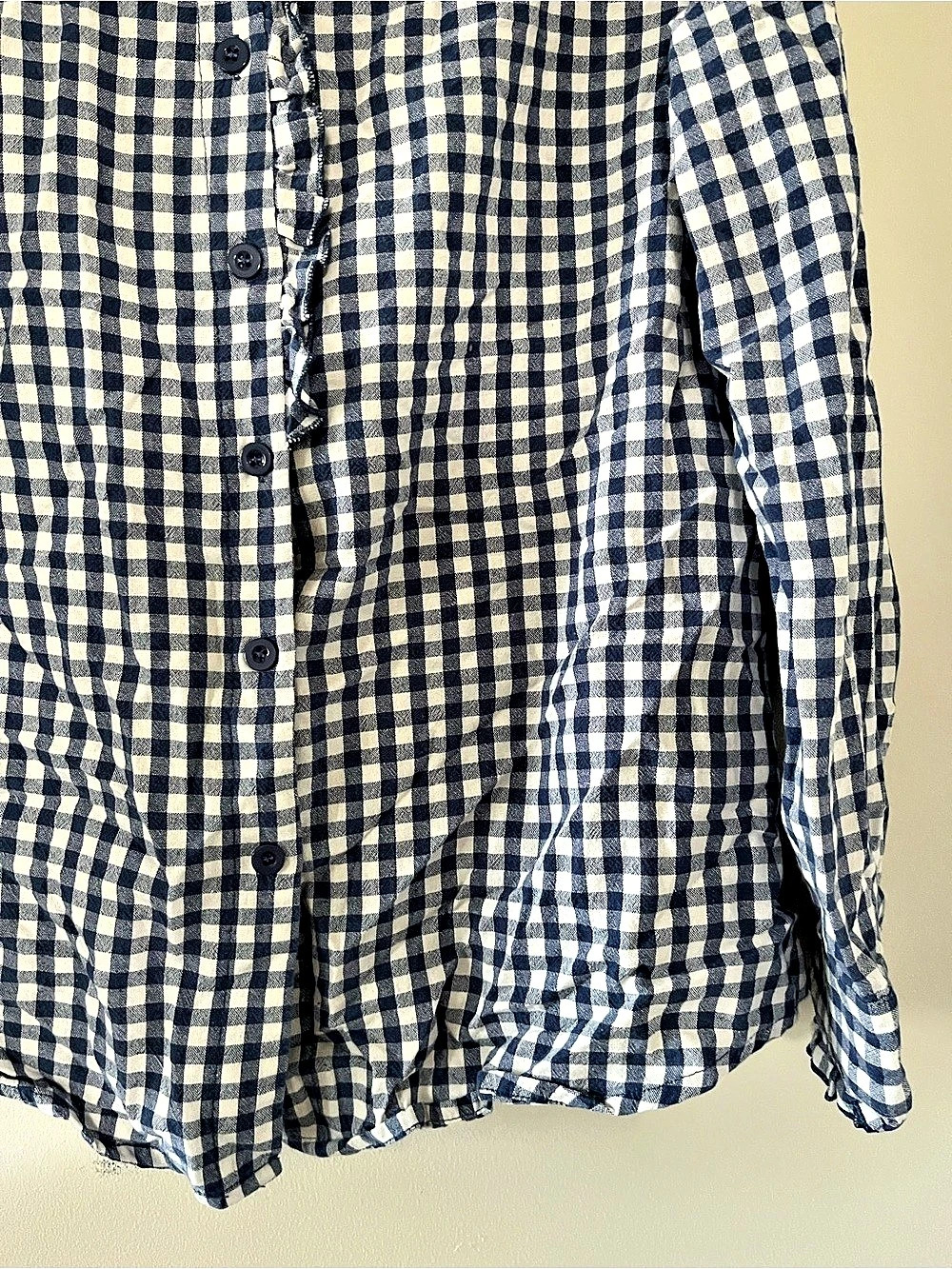 100% Cotton Blue White Gingham Ruffle Button Up Shirt Medium Cottagecore Western - Picture 4 of 7